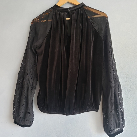 FREE PEOPLE EYELASH BLACK VELVET BLOUSE, M, L - Picture 5 of 14